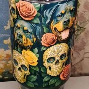 Custom Designed Sugar Skull and Rottweiler Design 40oz Tumbler